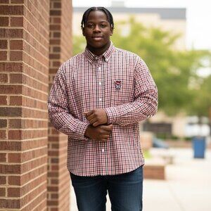 NC State “Horn Legend” Gingham Button-Down Shirt Men’s Small – Red Black White